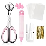 Cake Pop Kit, Including 100 Cake Pop Sticks and Wrappers, 100 Twist Ties, 1 Cake Pop Scooper and Decorating Pen, Cake Pops Making Tools for Lollipop, Candies, Chocolates and Cookies-pink