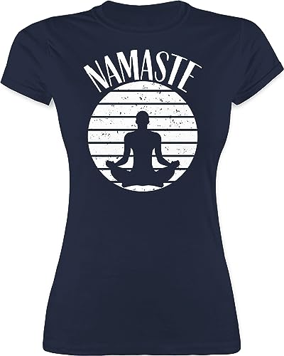 Shirt Damen - Yoga und Wellness Geschenk - Namaste weiß - M - Navy Blau - t Joga Shirts Frauen Bekleidung Meditation Tshirts Tshirt Geschenke für Fans...