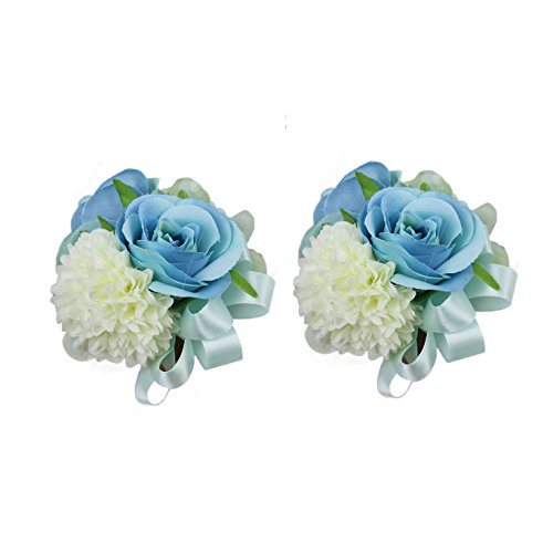 USIX 2pc Pack-Handmade Artificial Rose Dahlia Flower Wrist Corsage Wristband for Girl Bridesmaid