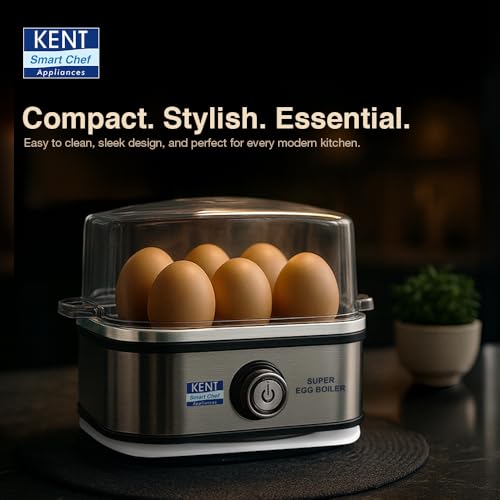 Image of KENT Super Egg Boiler | 3 Boiling Modes | Stainless Steel Body and Heating Plate | 6 Eggs at a Time | Automatic Turn-Off | Silver