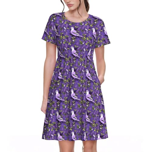 Robe d'été vacances violet lavande à manches courtes pour femme