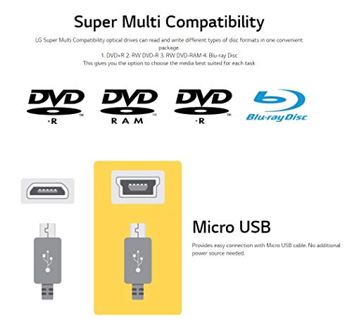 Image of Produplicator LG BP60NB10 Portable 6X Ultra HD Blu-ray Burner External Drive with CyberLink Software and USB Cable - Burns CD DVD BD DL BDXL Discs