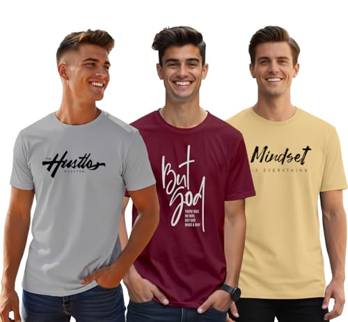 Image of XENOVAURBAN Men's Printed T-Shirt Combo Pack of 3 | Regular Fit Cotton Tshirts for Man - PRNT3