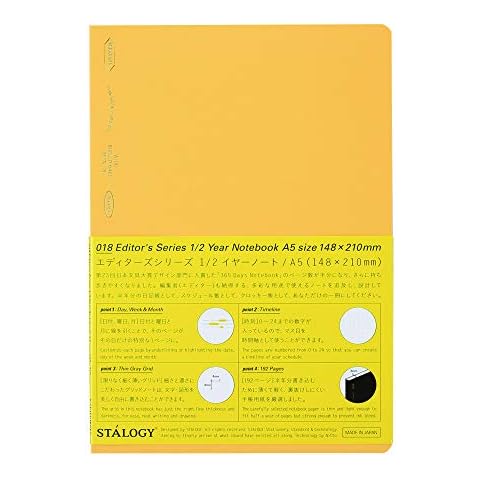 Nitoms S4111 STALOGY Notebook, A5, Squared, 1/2 Ear, Yellow Cover