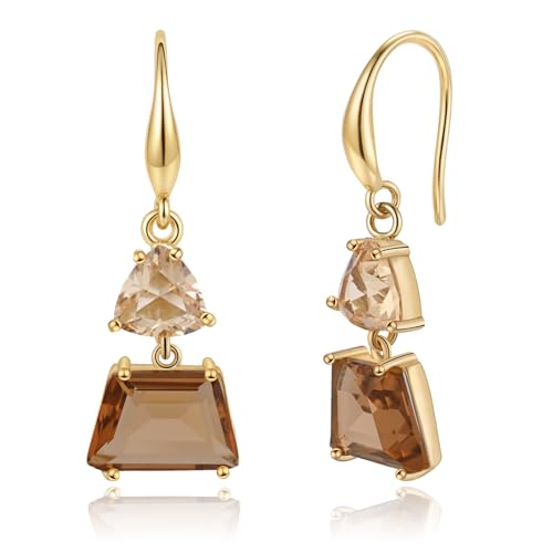 Elaximn Small Gold Dangle Earrings for Women - Hypoallergenic Brown Crystal Dangle Drop Earrings Fashionable Amber Jewelry Ideal for Sensitive Ears & Daily Wear