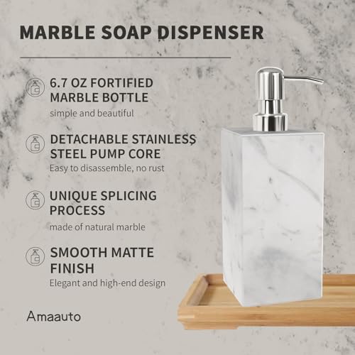 Amaauto Marble Soap Dispenser, Bathroom Soap Dispenser With Stainless Steel Pump, White Hand Soap Dispenser, 6.7 Ounces For Bathroom Countertop-Lotion And Liquid Soap Dispenser thumb #2