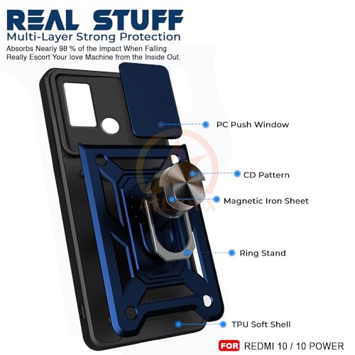 Image of Armor Bumper Back Cover Case for REDMI 10 /10 Power | Rotating Camera Cover, Ring Holder & Kickstand | Heavy Duty & 360 Degree Protection REDMI 10 /10 Power Back Cover (Blue)