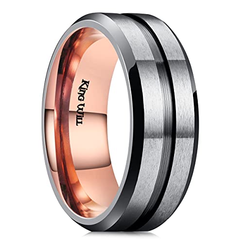 King Will 8mm Plated Brown Titanium Ring Brushed Matte Black Thin Groove Two-Tone Ring Men Wedding Ring 10.5