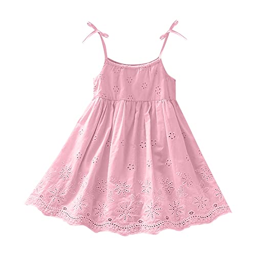 Vestido de verão para meninas, estampa floral, colete vazado, alça de laço, saia suspensória, casual