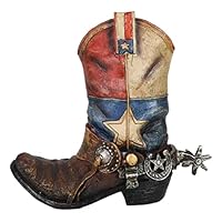 Ebros Gift Patriotic Texas State Flag Western Star Rustic Antiqued Cowboy Boot with Spur Hand Painted Resin Decorative Flower Bouquet Vase Or Planter Figurine American Spirit Home Decor Accent