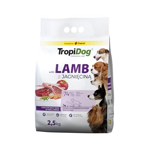 Hundefutter – TropiDog Premium Erwachsene Kleine Rassen mit Lamm & Reis, Tasche 2,5 kg