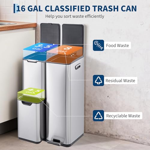 Caneca de basura triple 16 gal acero inoxidable miniatura 3
