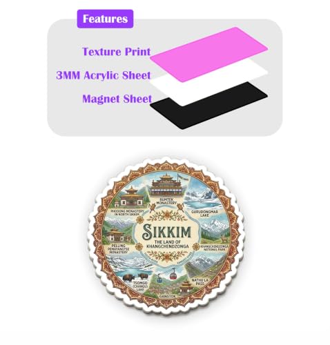 Image of Sikkim Textured Finish Acrylic Fridge Magnet - UV Texture Printed, Stylish Multicolor Magnet for Fridge, Wardrobe & Metal Surfaces, Pack of 1 (Sikkim)