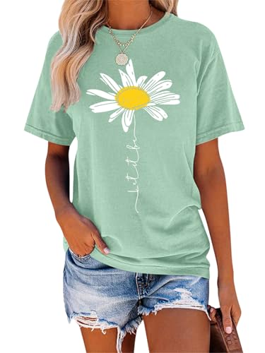 Tomwell T-Shirt Damen Rundhals Kurzarm Grafik Druck Tshirt Sport Oberteile Casual Sommer Shirt A Grün M