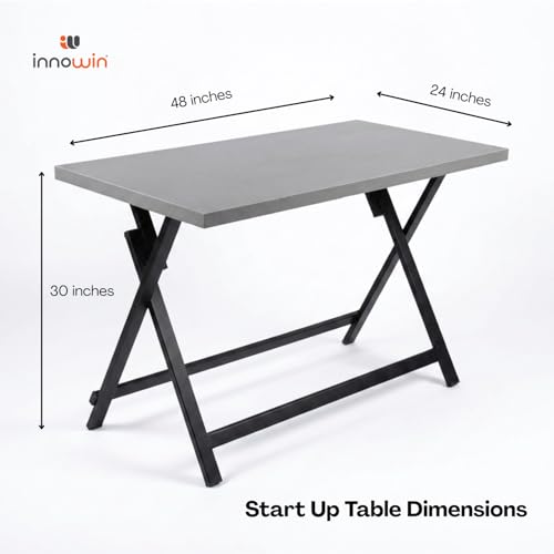 Image of INNOWIN Startup Table | Foldable Work Desk with Particle Board Top & Mild Steel Frame | Space Saving Study Table for Home, Office, Laptop Desk | Modern Black Frame & Grey Top
