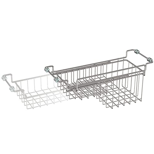 FavoThings Over The Kitchen Sink Caddy Sponge Holder Organizer Drying Rack Expandable for Sponge Brush Soap Dish Cloth Rag, Stainless Steel (12.25" to 17.25")