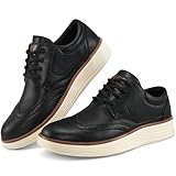 Larwen Mens Oxford Dress Shoes: Black 11 Comfortable PU Leather Business Casual Shoe for Office Work