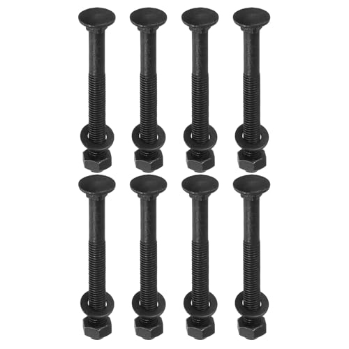 Image of uxcell M10 x 95mm Carriage Bolt Kit, 12 Set Round Head Square Neck Screws, Carriage Bolts Screws Set Includes Washers and Nuts - Carbon Steel Black Oxide for Fastening Accessories
