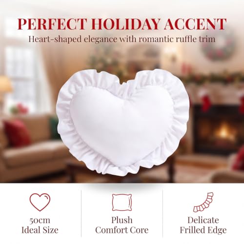15.7 Inch Heart Shaped Christmas Throw Pillows with Ruffles, White - image 4