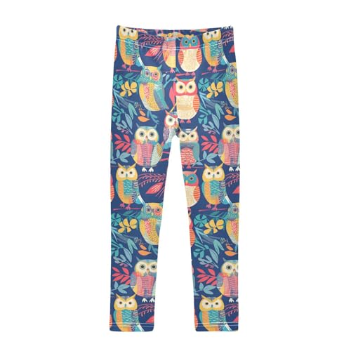 KLL Cute Colorful Owls and Trees Toddler Girl Athletic Leggings Casual Full Length Athleisure Pants Running
