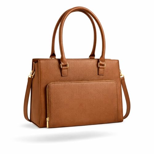 Bolsa Feminina Estruturada Couro Sintético com Zíper Frontal, Alça Dupla e Compartimentos Internos (Marrom)