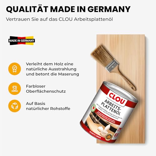 Clou Arbeitsplatten-Öl für rohes und geöltes Holz, wasserabweisende und abriebfeste Öl-Wachs-Kombination, 750ml