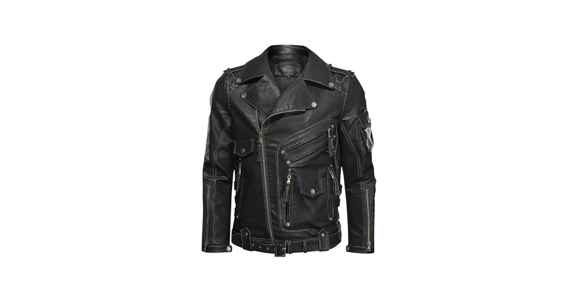 SWJGLITTR Men's Moto Leather Jacket Vintage PUnk Motorcycle