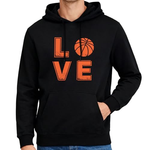 PIUFAM Black Hoodies for Men Love Basketball Pullover Hoodie for Young Unisex Polyester Sweatshirt for Women Hoodie for Women Pullover Sweatshirt for Women Men Gift for Chritsmas Thanksgiving