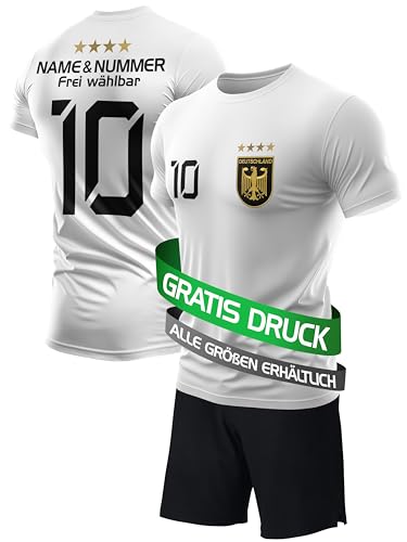 Deutschland Kinder Fußball Trikot Set – Weiß/Schwarz, Mit Gesticktem Emblem, Größen 92-152