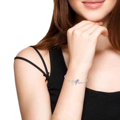 Hummingbird Bracelets for Women Sterling Silver Bird Hummingbird Bracelet Cross Flower Link Blue Purple Jewelry2