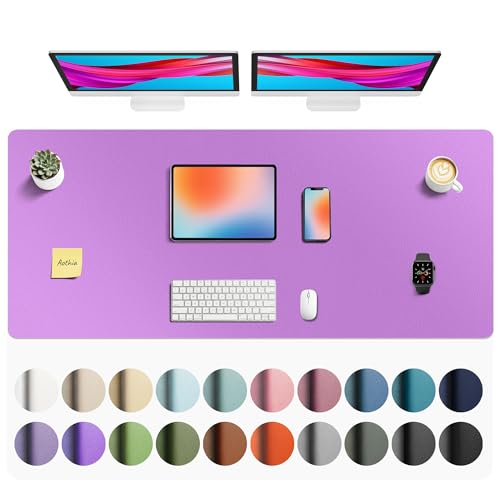 Image of Aothia Faux Leather Desk Mat - Non-Slip PU Leather Desk Blotter, Waterproof Writing Surface, Large Desk Pad for Office & Home (Iris Violet, 55 inch x 24 inch)