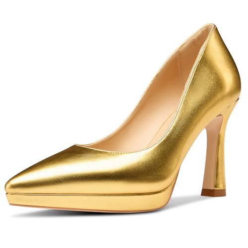 Saekcted Women High Stiletto Platform Heel Pointed Toe Pumps Slip-on Wedding Office 3.9 Inches Heels Shoes