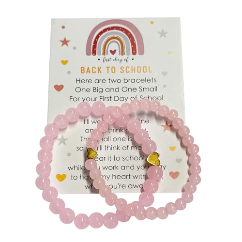 Back to School Bracelets Heart Matching Mommy and Me Elastic Wish Strings Bead Bracelets First Day of School Supplies Gifts