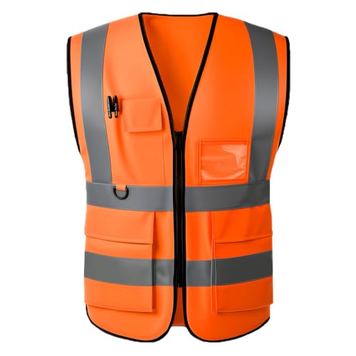 Image of High Visibility Safety Vest with Reflective Strips & Pockets