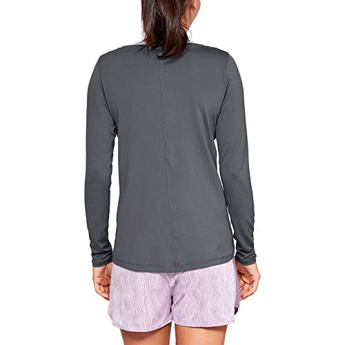 Under Armour Women's HeatGear Armour Long-Sleeve T-Shirt , Pitch Gray Light Heather (012)/Metallic Silver , Small