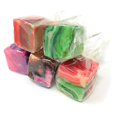 Hard Candy Cube Lollipop Suckers: Individually Wrapped Flavored Sucker Pack by Espeez - Old Fashioned Square Party Pops in Bulk - Tye Dye, 48 Count Cover