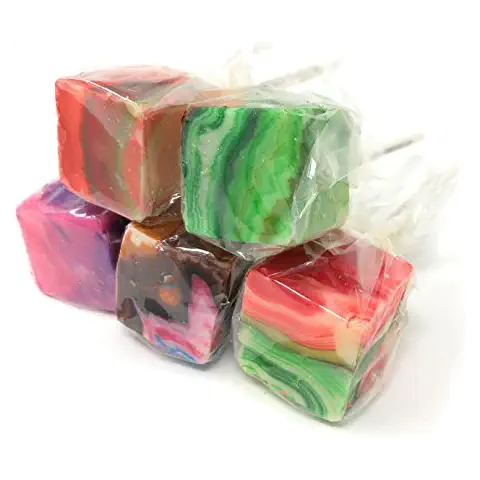Hard Candy Cube Lollipop Suckers: Individually Wrapped Flavored Sucker Pack by Espeez - Old Fashioned Square Party Pops in Bulk - Tye Dye, 48 Count Cover