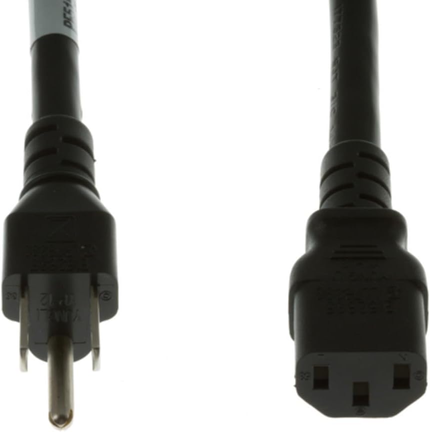 CablesAndKits Heavy Duty AC Power Cord, 15A/125V, 14 AWG, 5-15P to C13, (NEMA 5-15P to IEC-60320-C13), Black, 20 ft (6 Meters)