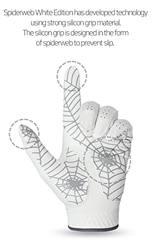 GOuft Spiderweb Golf Glove White Edition -Gray :Durable Suede: All Weather Golf Glove, Good Grip, Feel Soft/Comfort, and Long Lasting: Washable Glove… (24 (Right Hand))