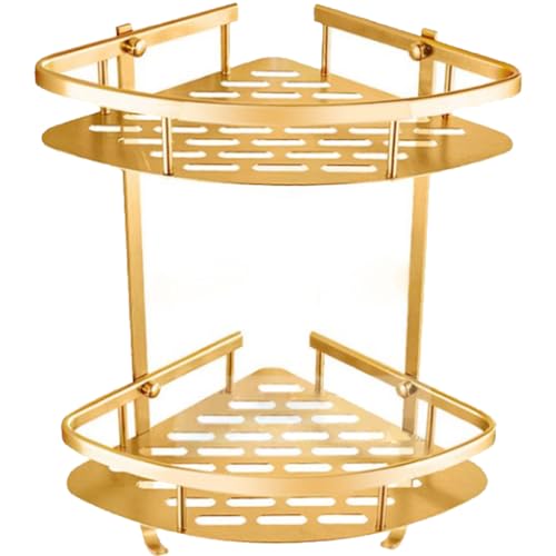 Étagère de douche laiton premium style rétro chic avec double panier d'angle - 2