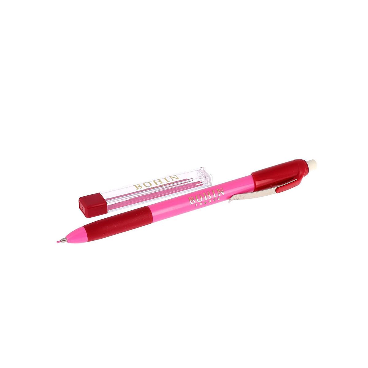 Bohin Silver Mechanical Chalk Pencil 0,9Mm + 6 Pink Leads, One