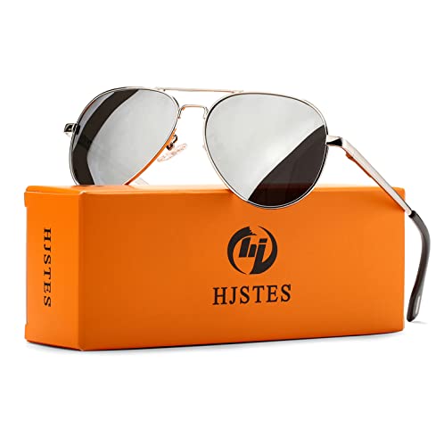 HJSTES Polarized Aviator Sunglasses for Women Men Classic Metal Shades Mirror Lens 100% UV Blocking, 58mm4