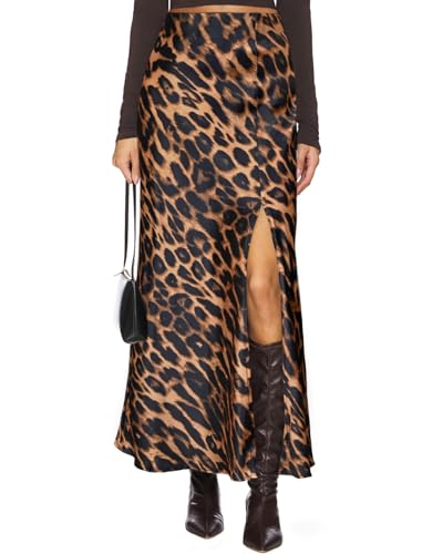 Women's Satin Maxi Skirt Silk High Waisted Side Slit...