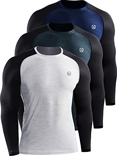 Neleus Men's Running Shirt Long Sleeve Workout Shirts,5073,3 Pack,Navy/Slate Grey/Light Grey,3X-Large #TOP19