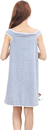 Toalla de baño grande para mujer, toalla de terciopelo coral (bolsillo azul)