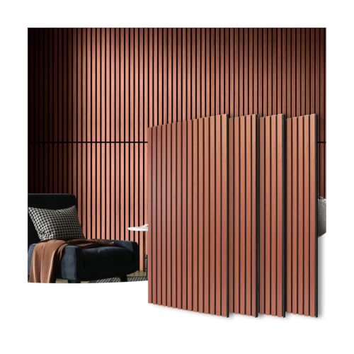 Image of Art3d 4-Pack Fluted Acoustic Wood Slat Wall Panel, 47.2 x 23.6 Inch, Cherry