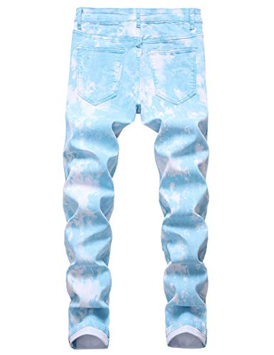 Ylingjun Mens Tie-Dyed Stretch Skinny Biker Jeans2