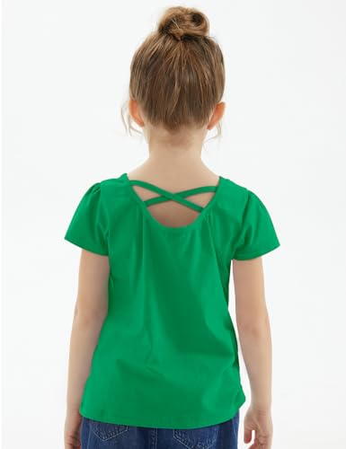 Image of Noomelfish Girls Criss Cross Back T-Shirts Short Puff Sleeve Tee Tops (5-12 Years)
