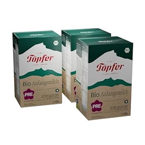 Töpfer Bio Anfangsmilch Pre - 3 x 600g Milchpulver - Babynahrung zum Zufüttern - Mit Bio-Milch aus dem Allgäu