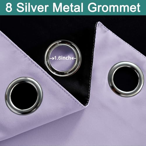 Image of Yakamok Lilac Blackout Curtains 96 Inches Long for Bedroom 52 inch Wide 1 Panel | Blackout Curtain Panels for Bedroom, 2 Thick Layers Grommet Top Thermal Insulated Drapes with Black Liner for Living Room